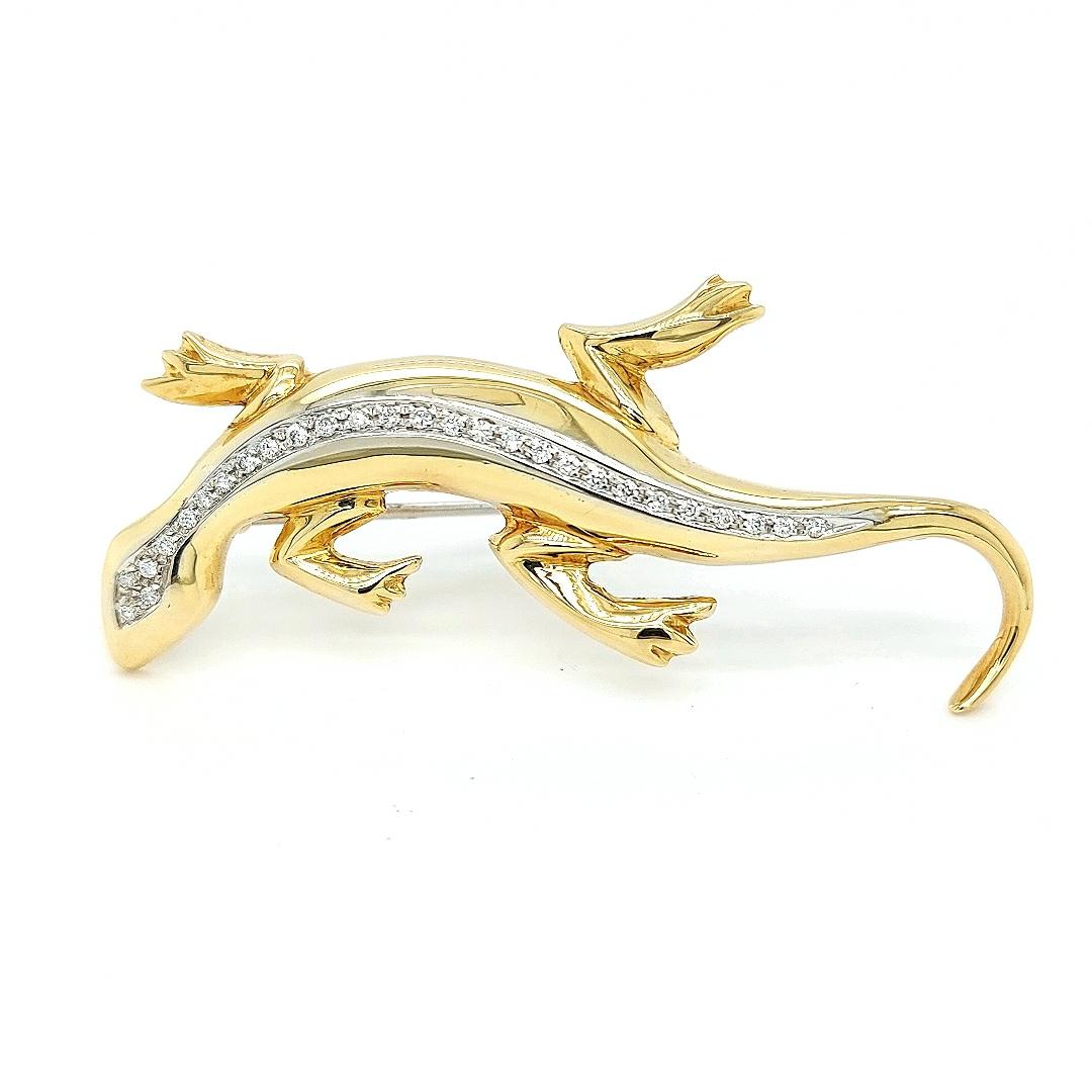 Artisan  18kt Yellow and White Gold Salamander/Lizzard  Brooch Set with Diamonds For Sale