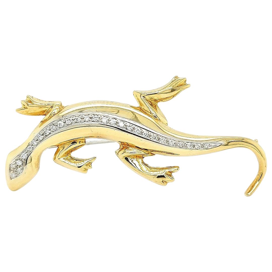  18kt Yellow and White Gold Salamander/Lizzard  Brooch Set with Diamonds