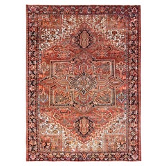 Salamander Orange Vintage Persian Heriz Even Wear All Wool Hand Knotted Rug