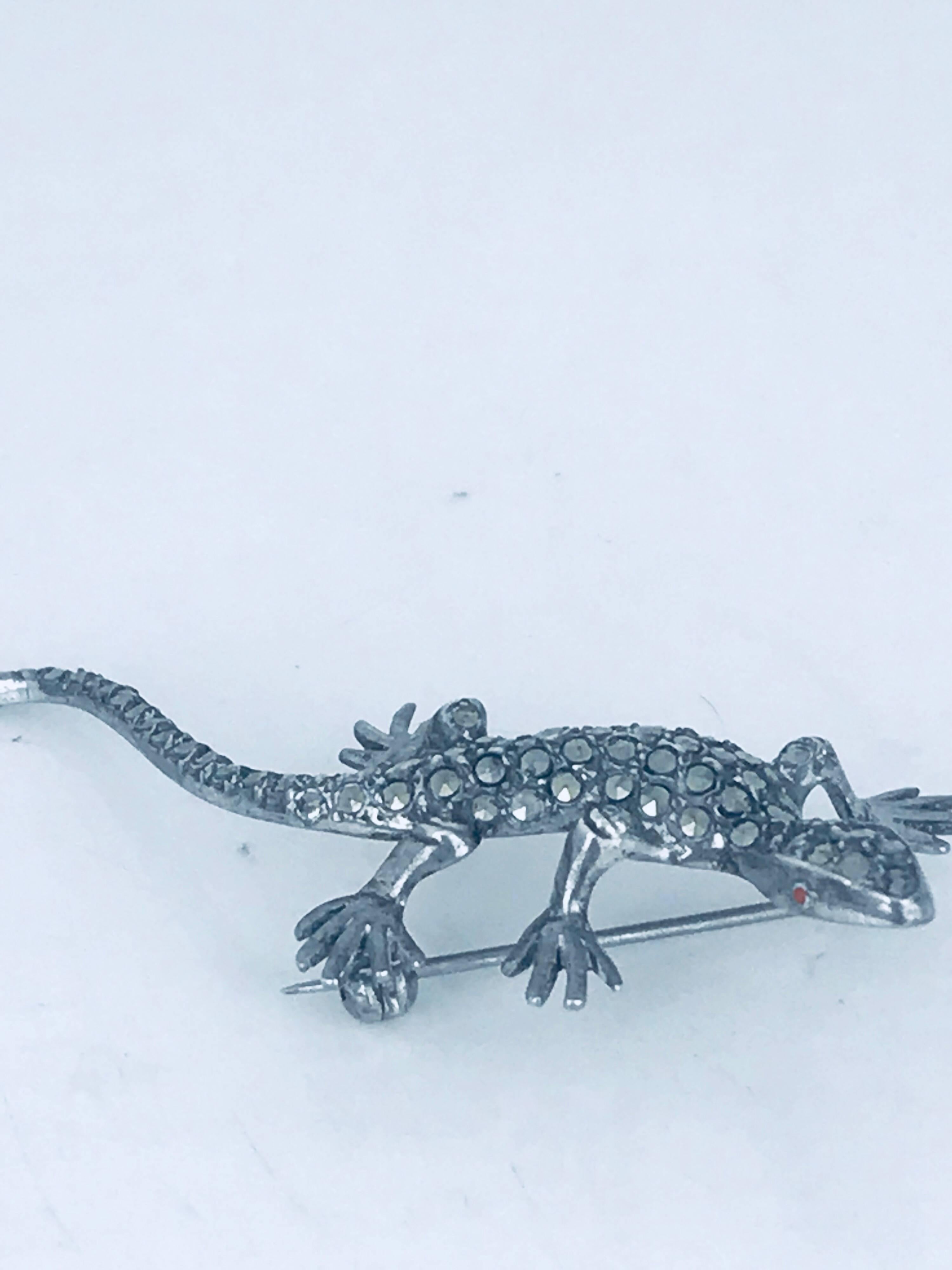 Salamander, German Sterling Silver, Marcasite Stone Pin For Sale 1