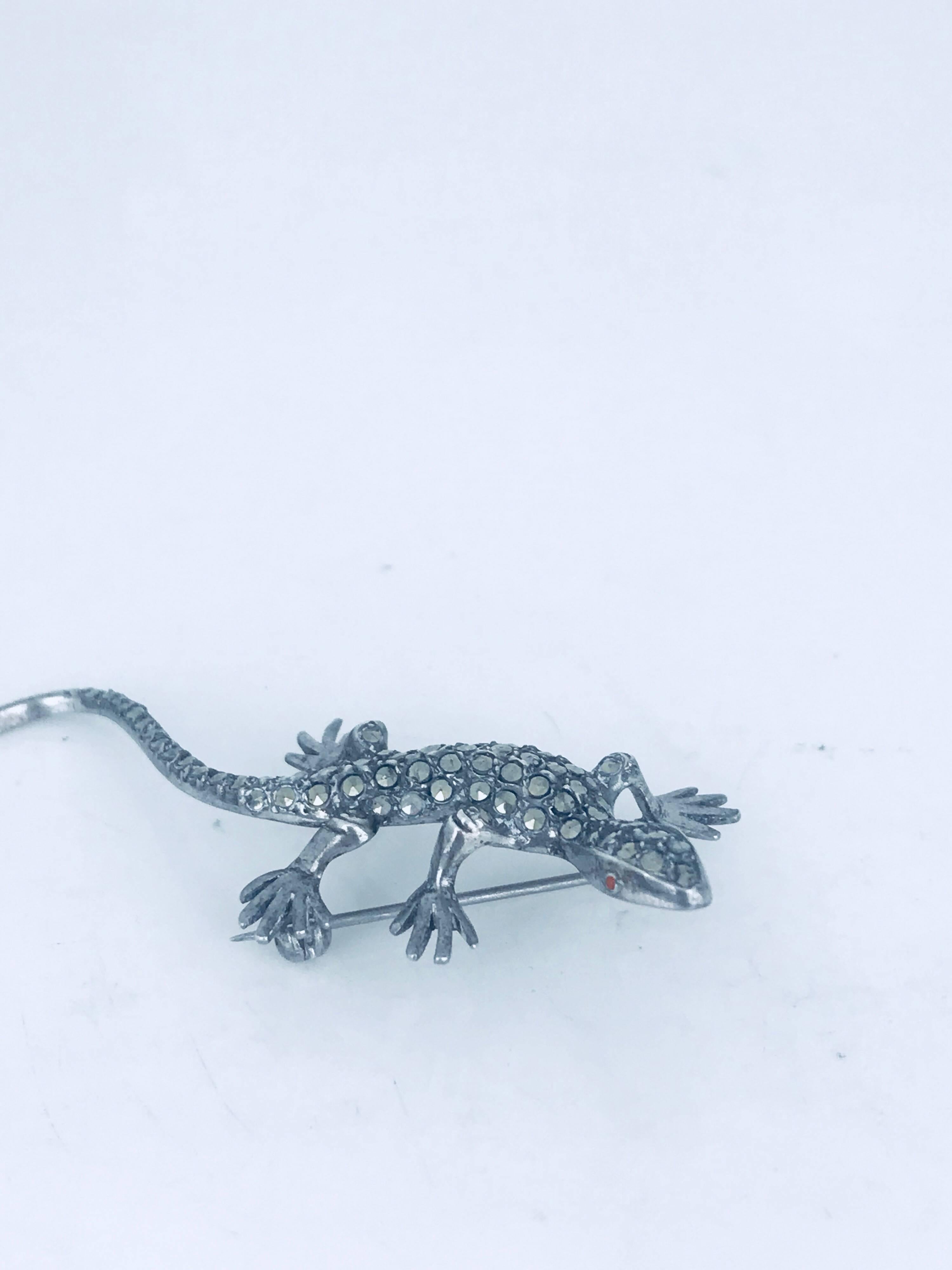 Salamander, German Sterling Silver, Marcasite Stone Pin For Sale 2