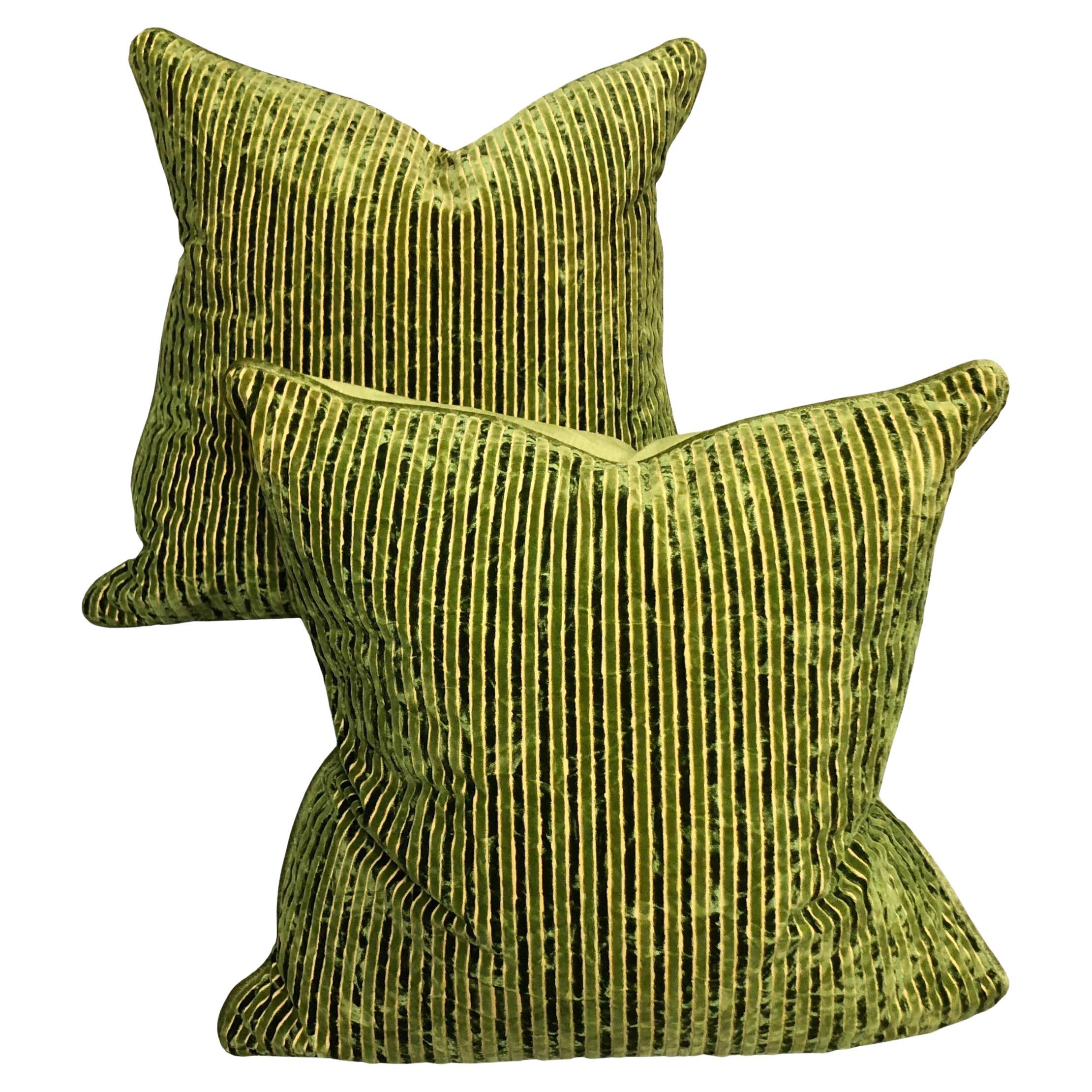 Salamandré Green Stripe Pillows For Sale