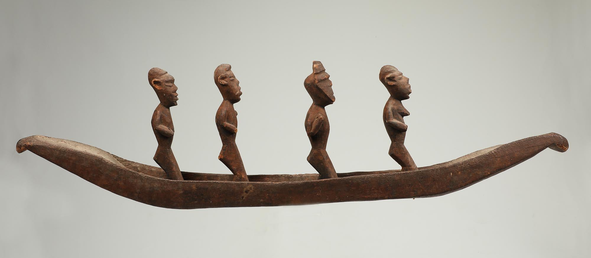Congolese Salampasu Ritual Wood Boat with Four Masked Figure & Attendants Congo