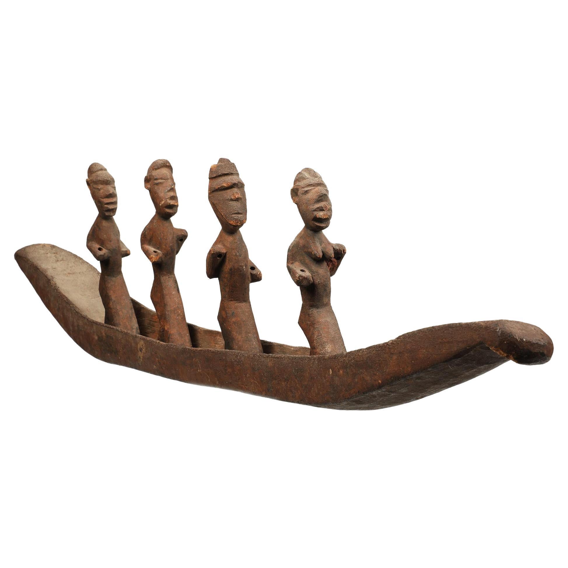 Salampasu Ritual Wood Boat with Four Masked Figure and Attendants