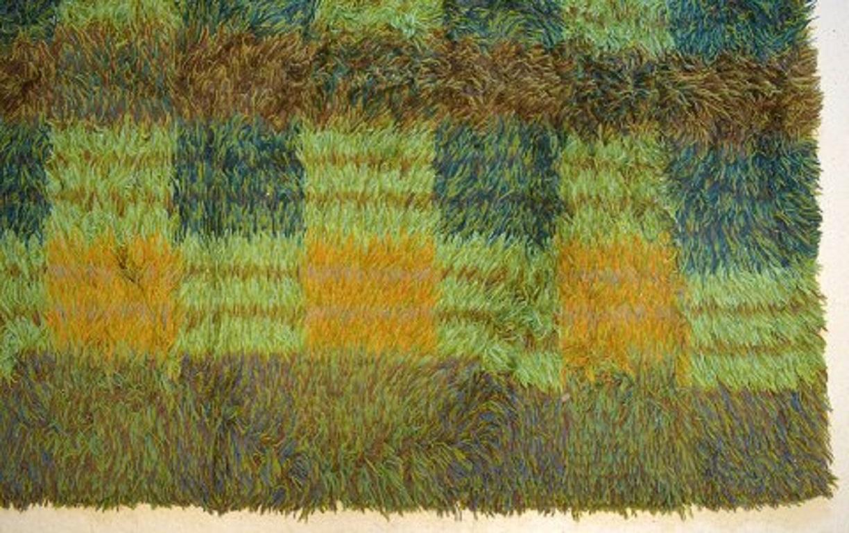 Scandinavian Modern Salanders, Sweden, Rya Rug in Pure Wool, Geometric Fields, 1960s-1970s