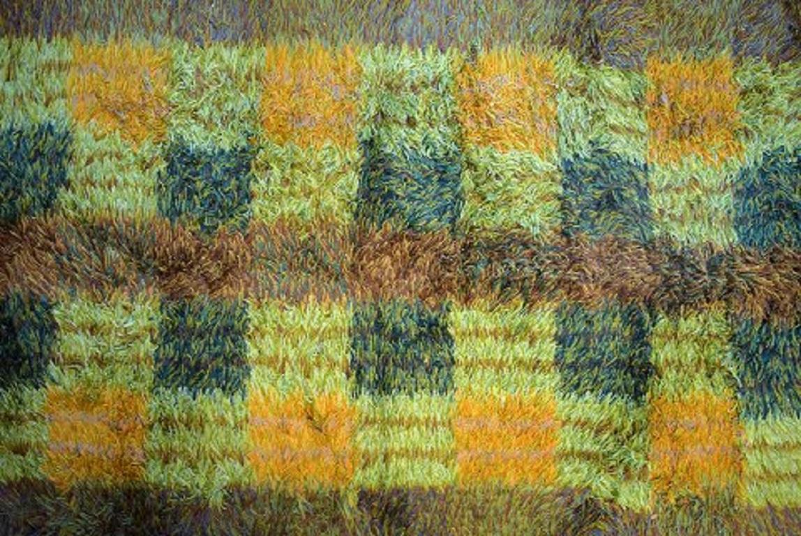 Swedish Salanders, Sweden, Rya Rug in Pure Wool, Geometric Fields, 1960s-1970s