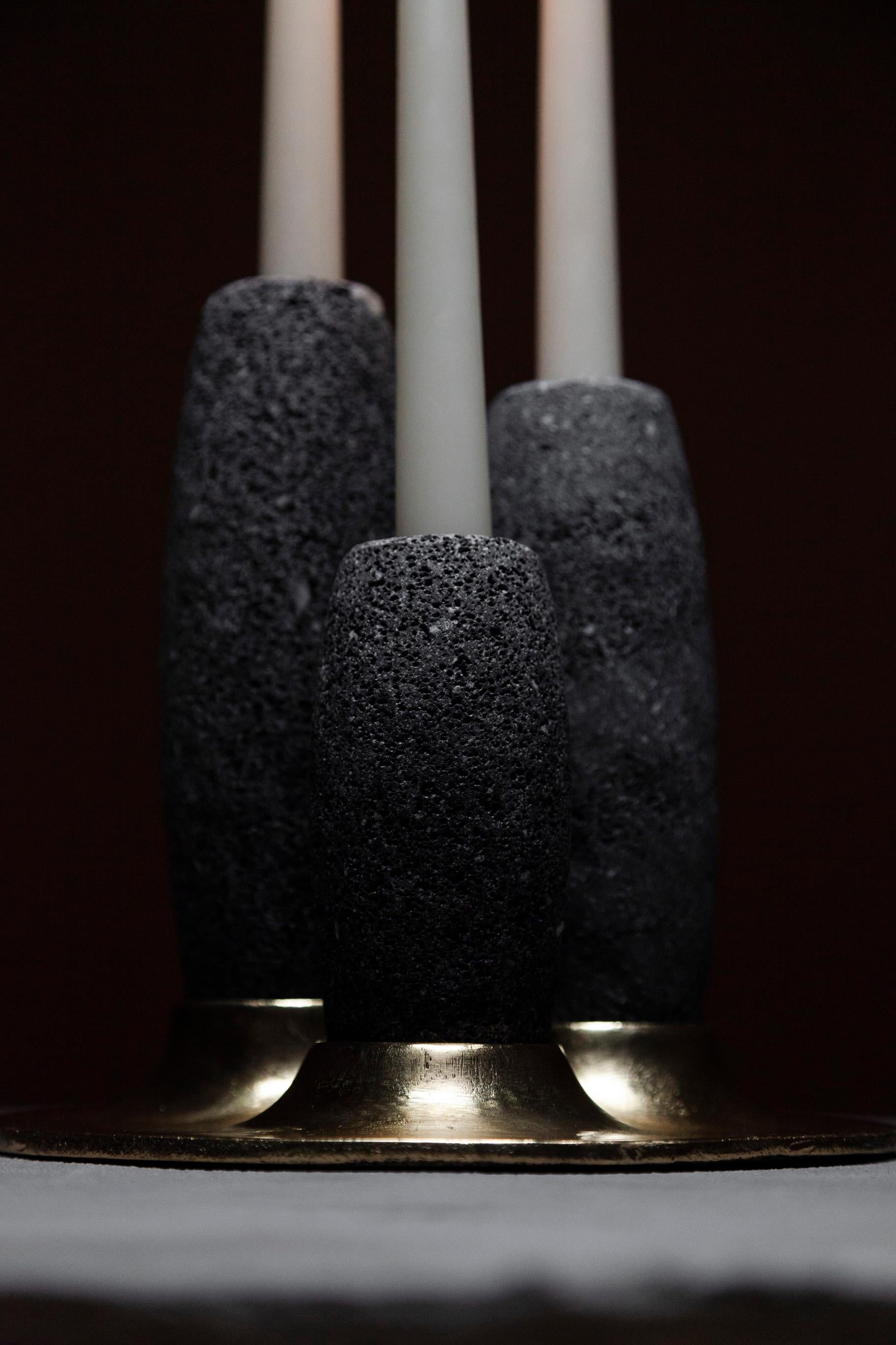 SALAR Candle Holder in Casted Bronze and Volcanic Stone by ANDEAN, In Stock For Sale 1