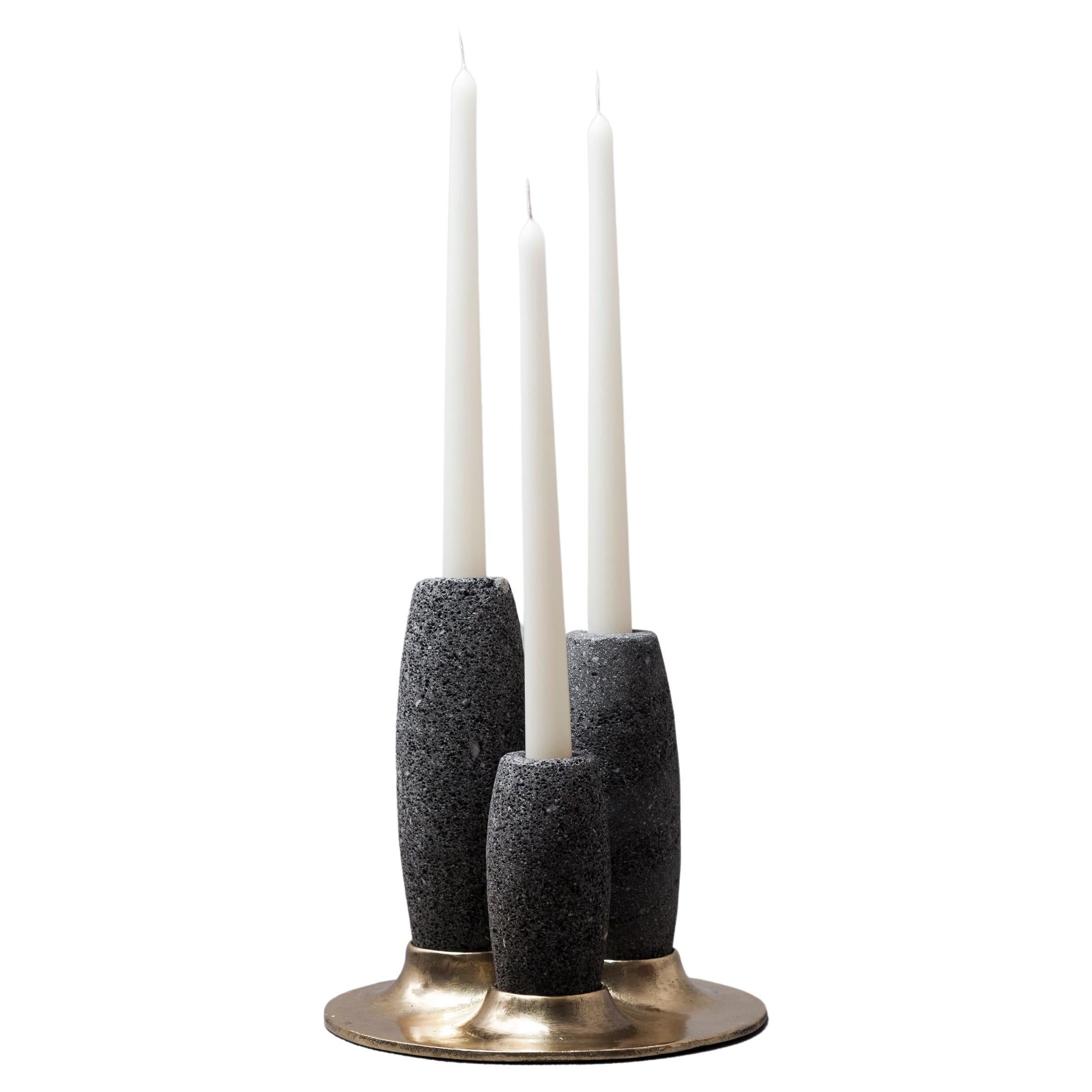 SALAR Candle Holder in Casted Bronze and Volcanic Stone by ANDEAN, In Stock For Sale
