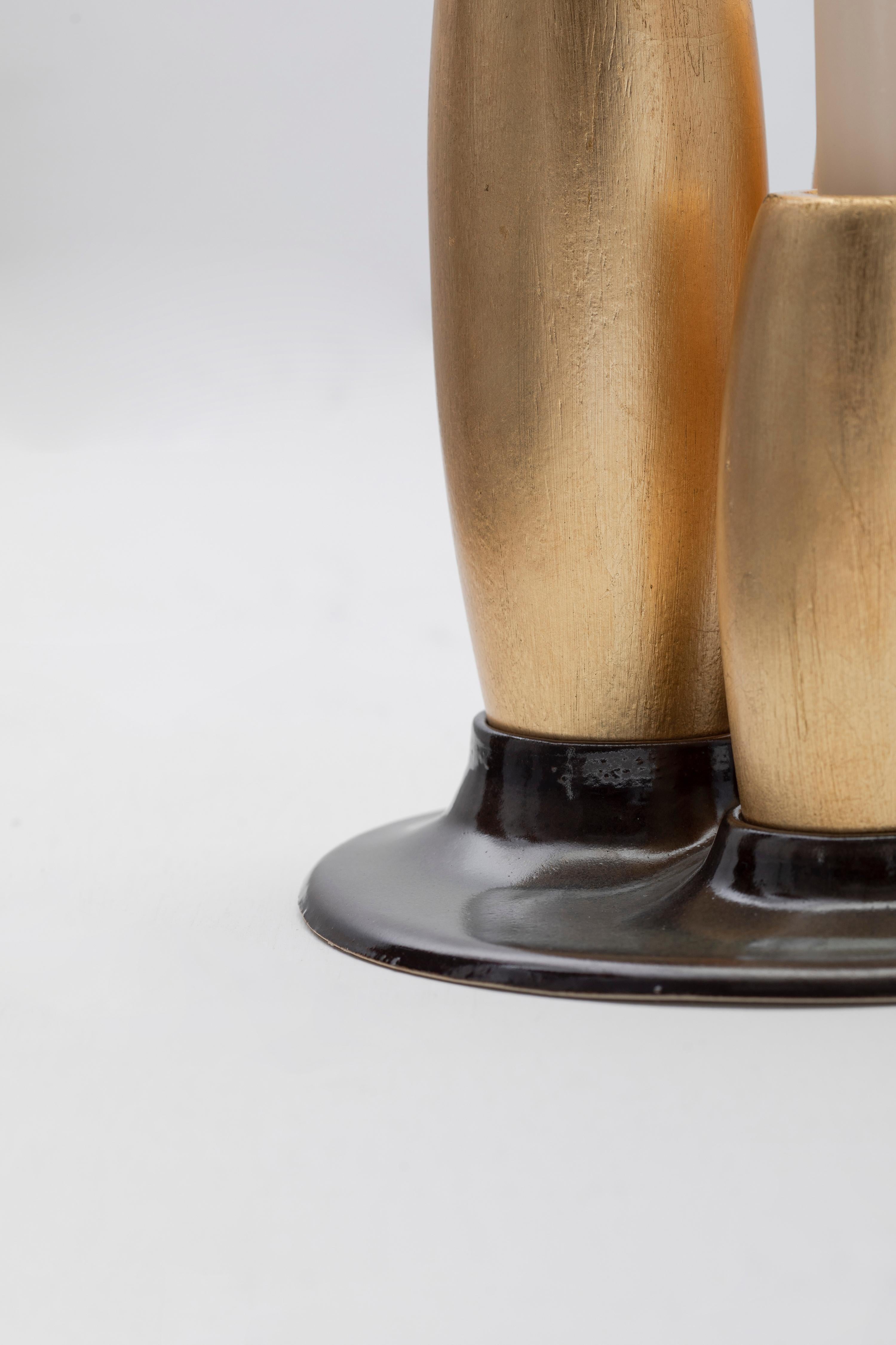 SALAR Decorative Ceramic Candleholder w Gold Leaf Solid Wood Plynths by ANDEAN For Sale 2