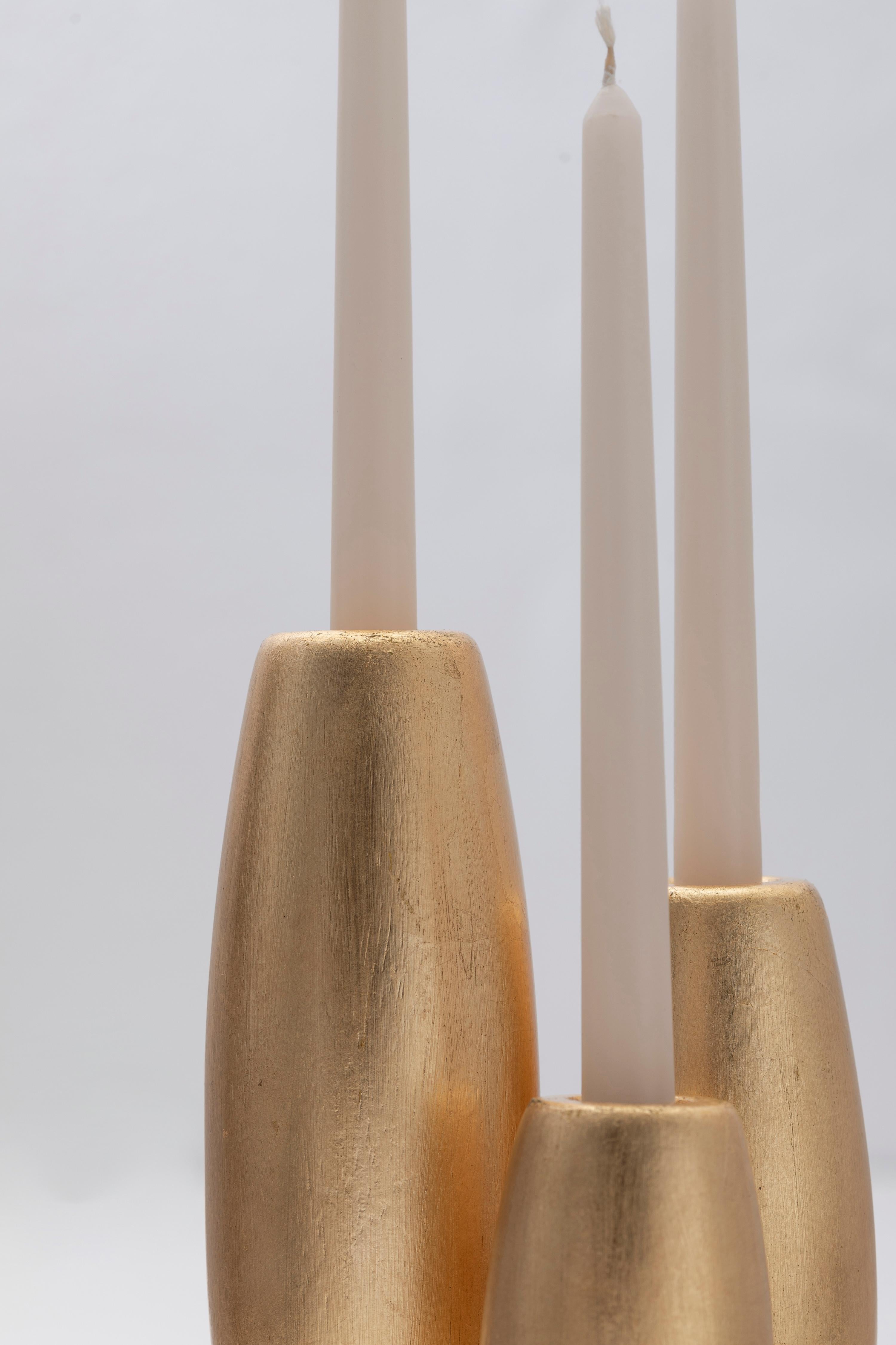 SALAR Decorative Ceramic Candleholder w Gold Leaf Solid Wood Plynths by ANDEAN For Sale 3
