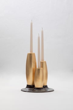 SALAR Portavelas Decorativo de Cerámica con Piquetas de Madera Maciza en Pan de Oro by ANDEAN