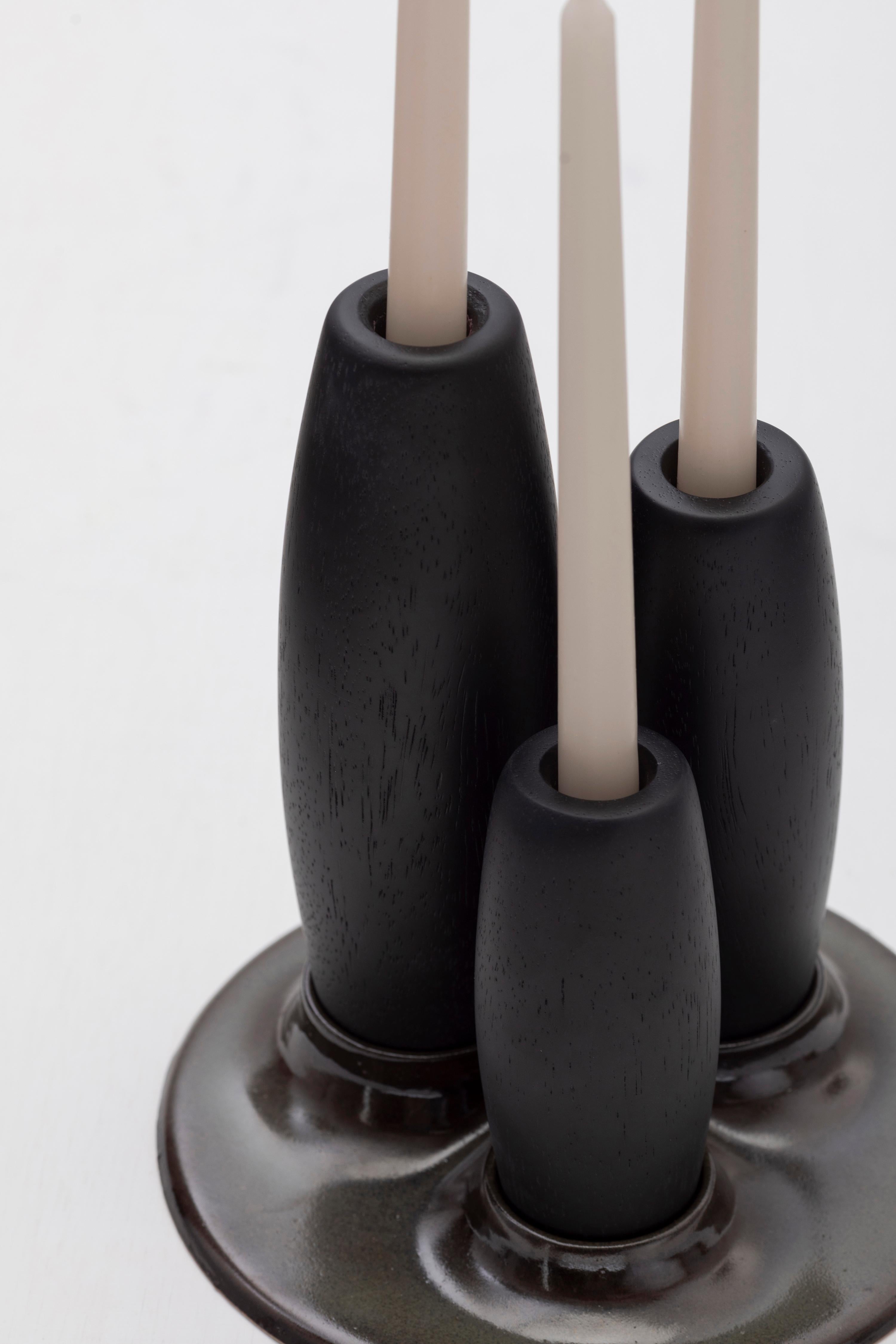 SALAR Decorative Ceramic Candleholder with Ébano Solid Wood Plynths by ANDEAN For Sale 3