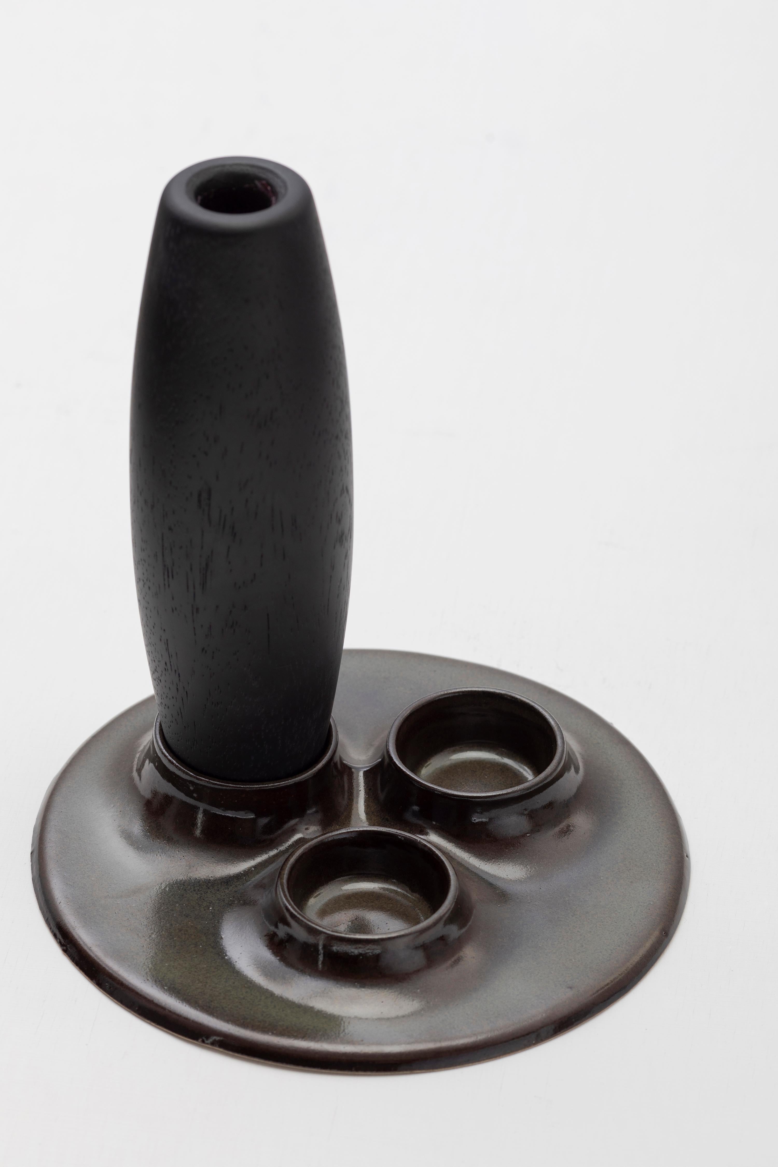 SALAR Decorative Ceramic Candleholder with Ébano Solid Wood Plynths by ANDEAN For Sale 4