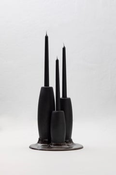 Bougeoir décoratif SALAR en céramique avec pampilles en bois massif d'Ébano par ANDEAN