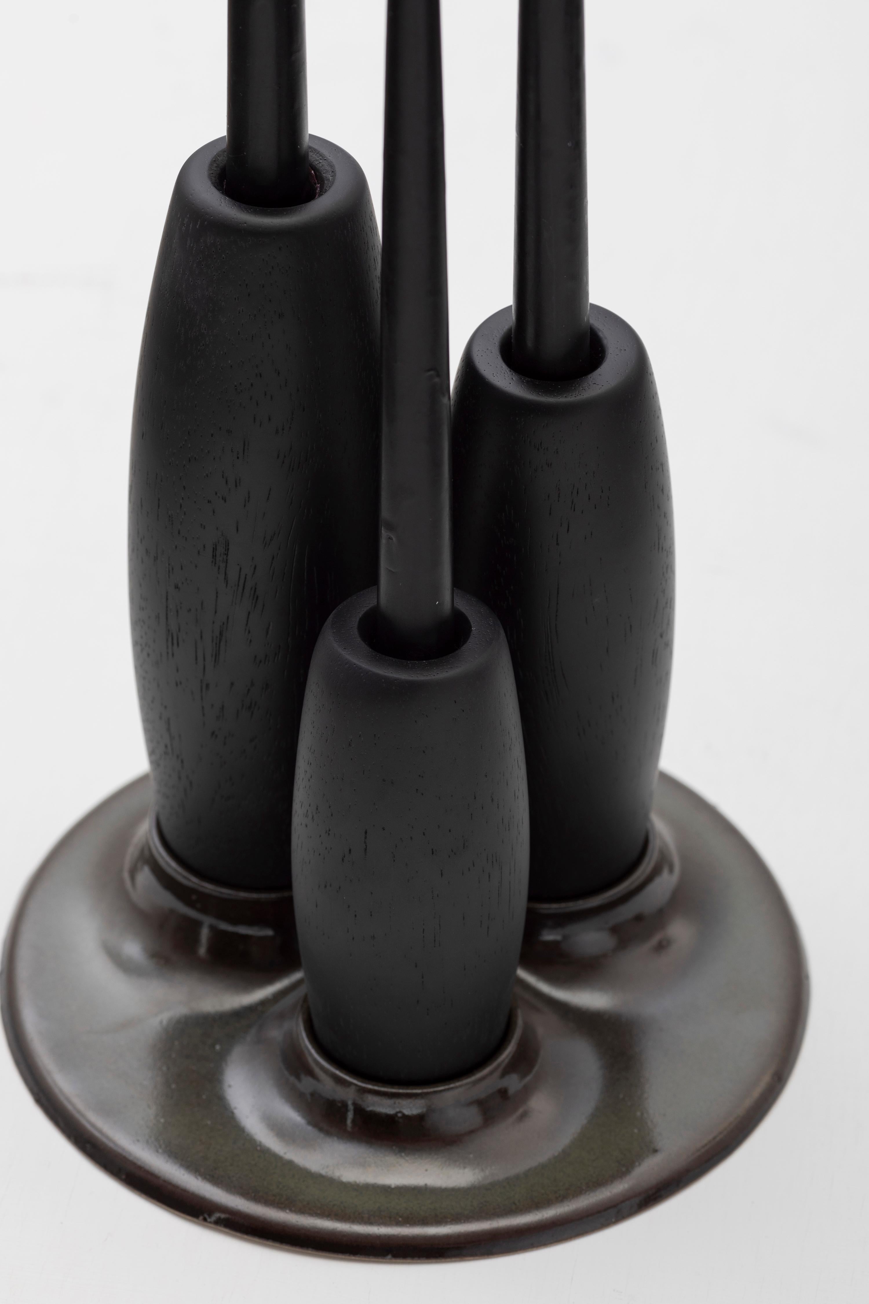 SALAR Decorative Ceramic Candleholder with Ébano Solid Wood Plynths by ANDEAN For Sale 2