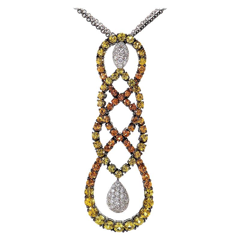 Salavetti Halskette aus 18 Karat Weißgold mit mehreren Saphiren und Diamanten im Angebot