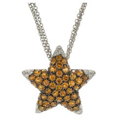 Salavetti 18 Karat White Gold Orange Sapphire and Diamond Star Necklace