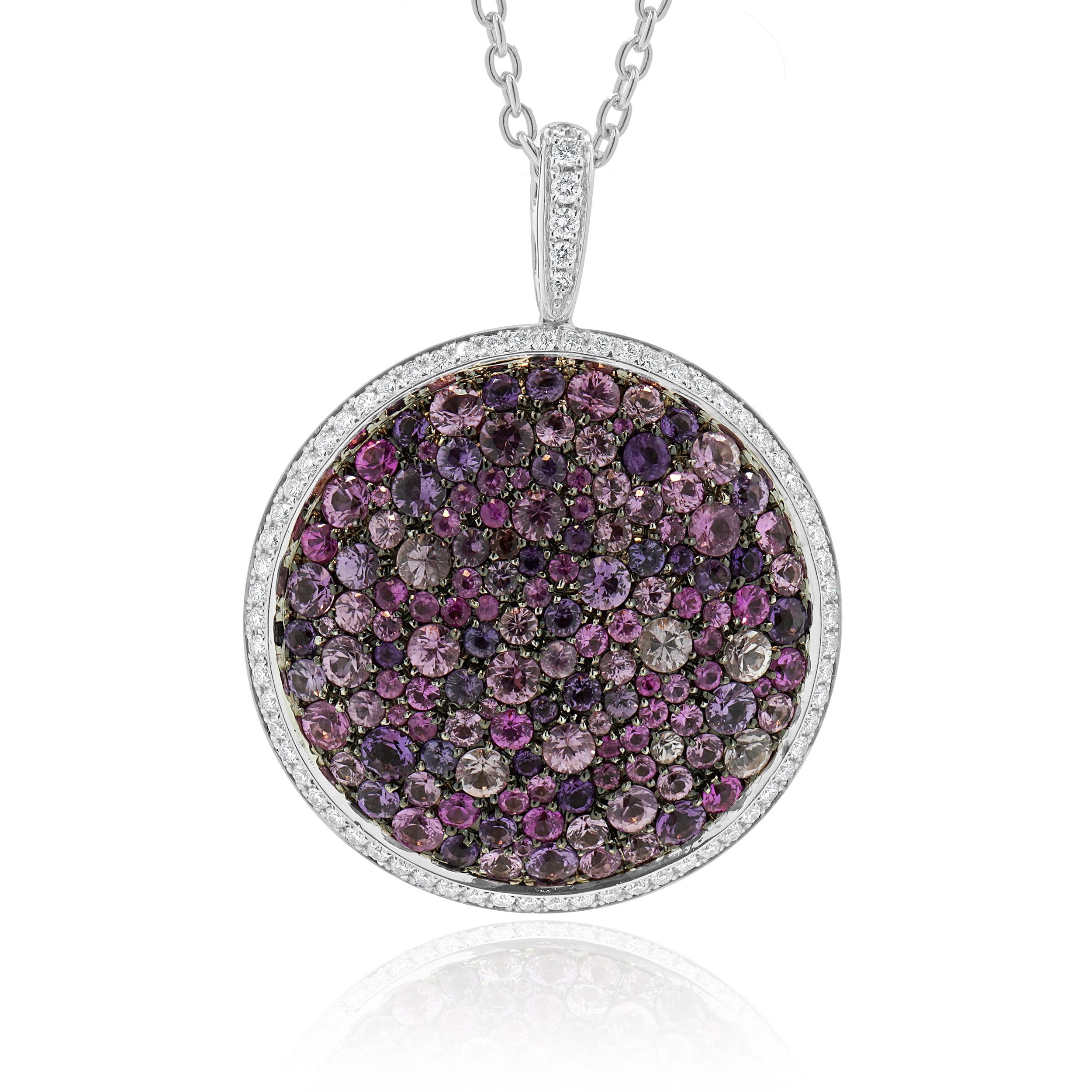 Designer: Salavetti
Material: 18K white gold
Diamond: 71 round brilliant cut = 0.75cttw
Color: G / H
Clarity: SI2
Sapphire: 132 round cut = 5.95cttw
Dimensions: necklace measures 17.75-inches in length
Weight: 22.45 grams