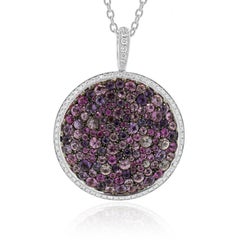 Salavetti 18 Karat White Gold Pave Pink Sapphire and Diamond Disc Necklace