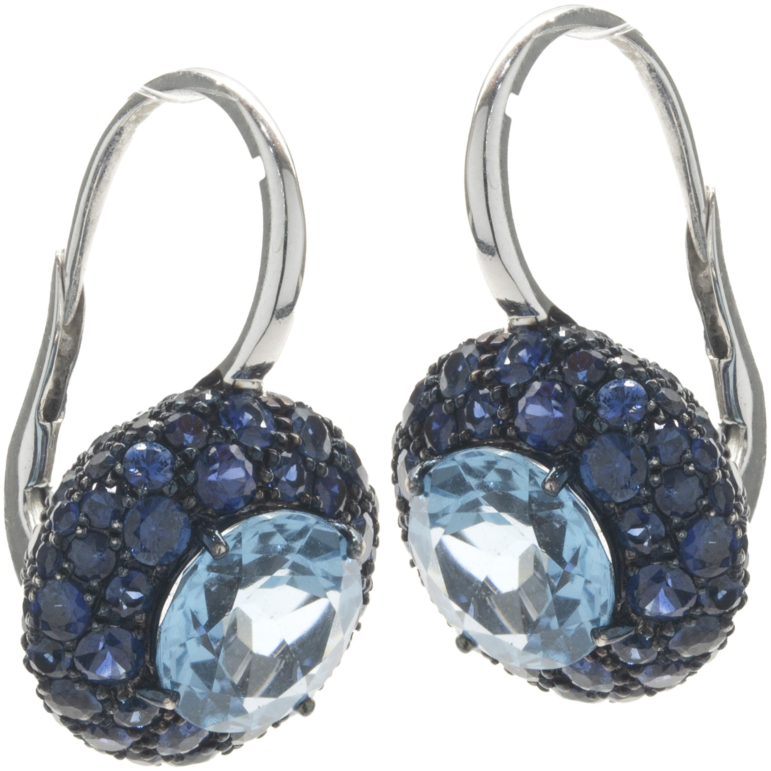 Salavetti 18 Karat White Gold Pave Sapphire and Blue Topaz Earrings In Excellent Condition In Scottsdale, AZ