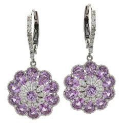 Salavetti 18 Karat White Gold Pink Sapphire and Diamond Floral Drop Earrings