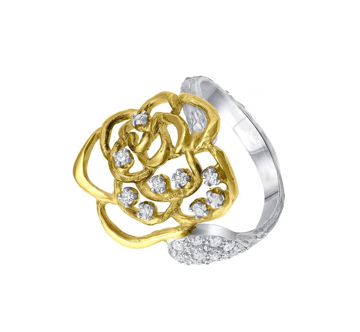 Round Cut Salavetti 18 Karat Yellow and White Gold Diamond Rose Ring