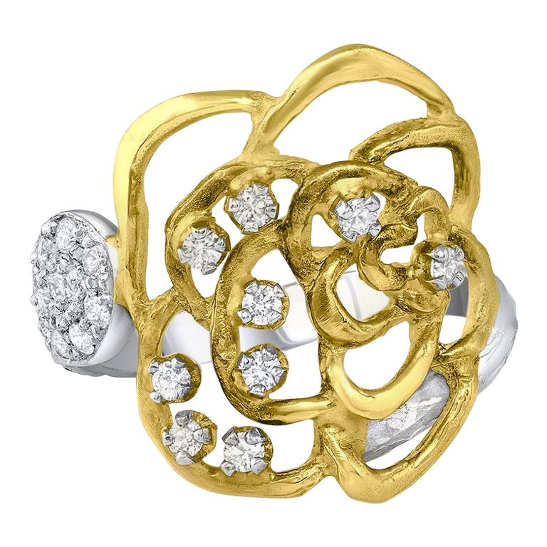 Salavetti 18 Karat Yellow and White Gold Diamond Rose Ring