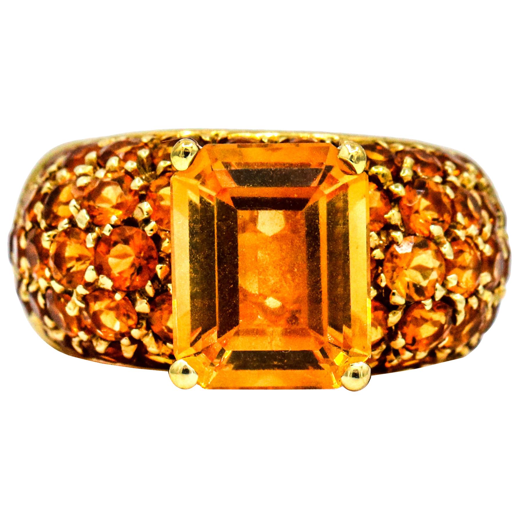 Salavetti 18 Karat Yellow Gold Imperial Citrine Cocktail Ring For Sale