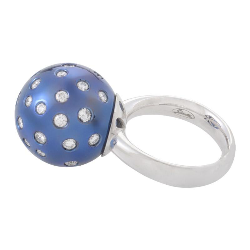 Salavetti 18 Karat White Gold Blue Sphere Diamond Ring In New Condition In Southampton, PA