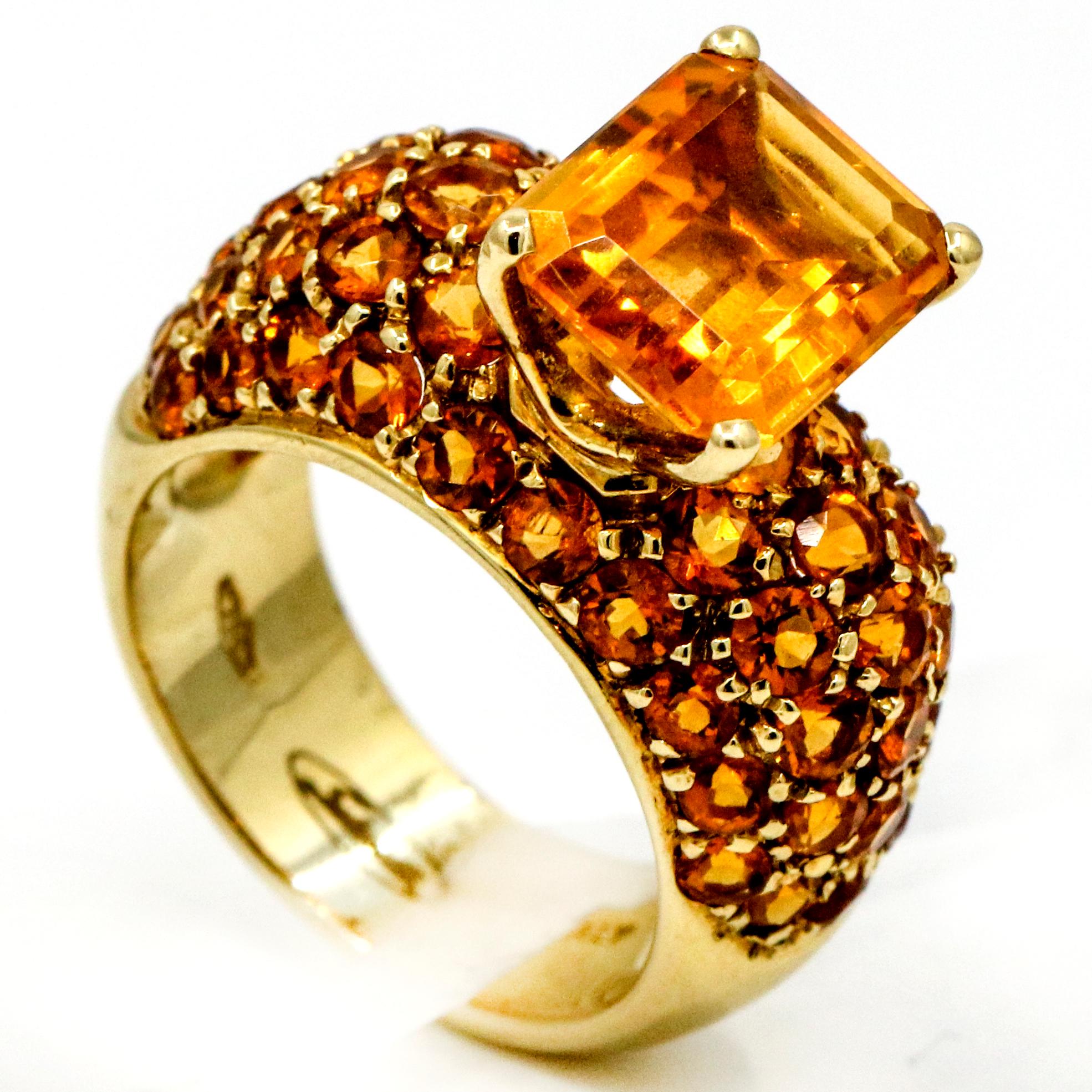 Salavetti 18 Karat Yellow Gold Imperial Citrine Cocktail Ring For Sale 2