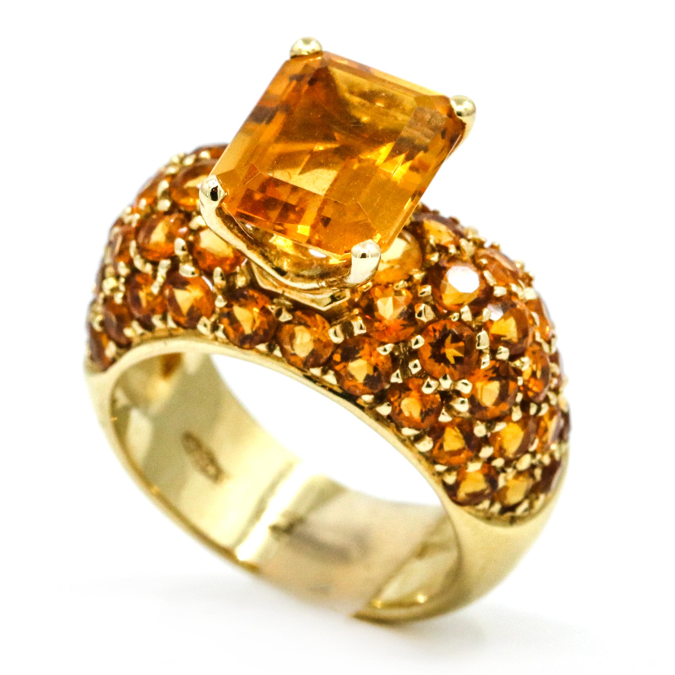 Salavetti 18 Karat Yellow Gold Imperial Citrine Cocktail Ring For Sale 3