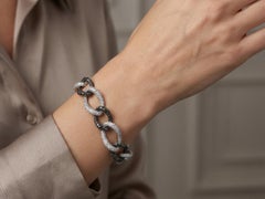 Salavetti Black and White Diamond Link Bracelet 18K White Gold 9 Carats
