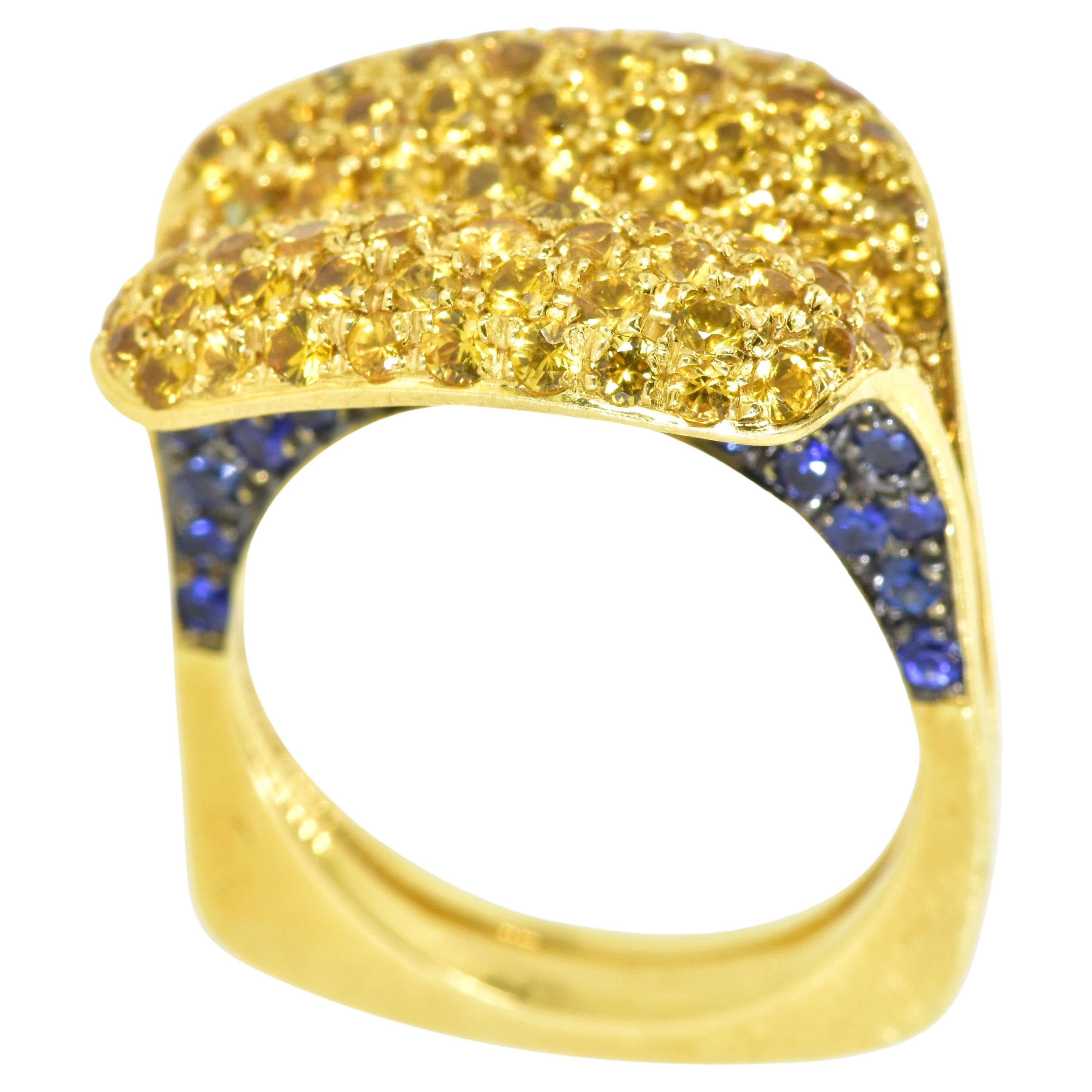 Salavetti Blue and Yellow Natural Sapphire Unusual 18K Ring