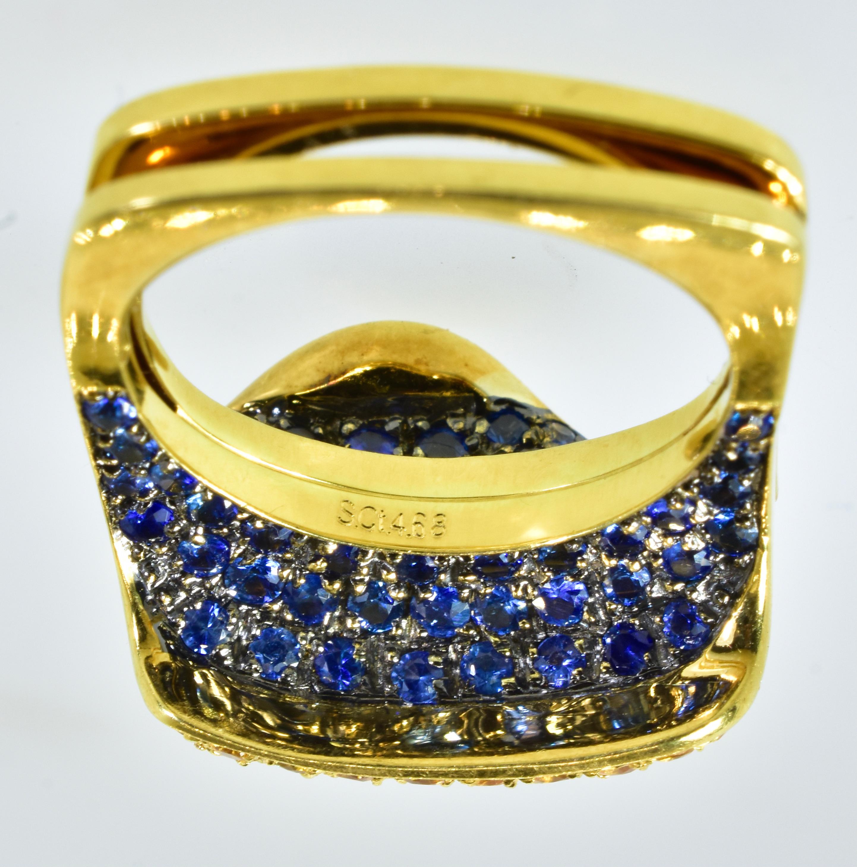 Salavetti Blue and Yellow Sapphire Unusual 18K Ring For Sale 9