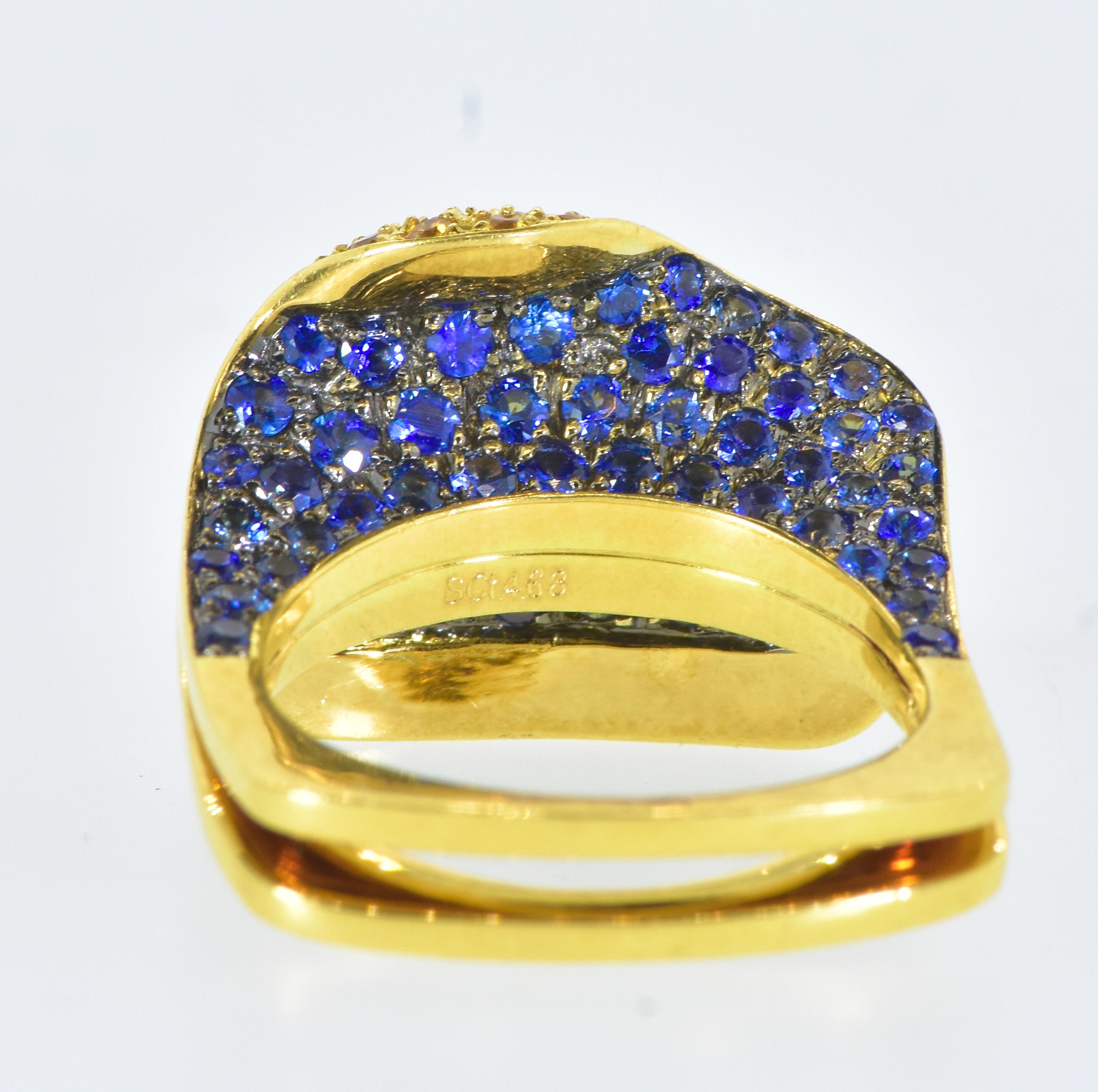 Salavetti Blau und Gelb Saphir Ungewöhnliche 18K Ring im Angebot 2