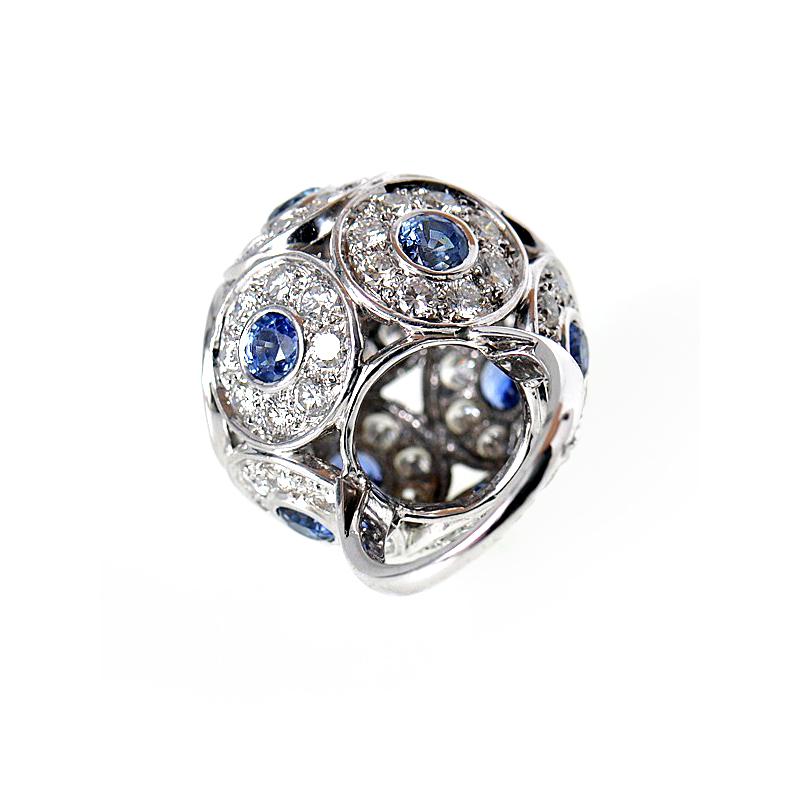 Women's Salavetti Brilliant 18 Karat White Gold Diamond Sapphire Ball Ring