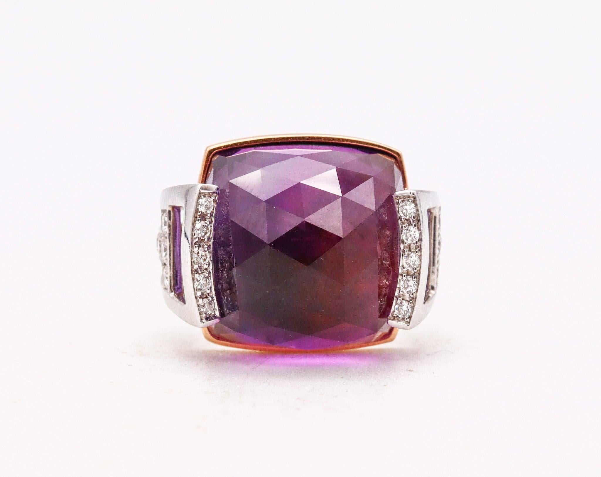 Taille coussin SALAVETTI Bague cocktail en or blanc 18 carats avec 23,51 carats de diamants et améthyste en vente