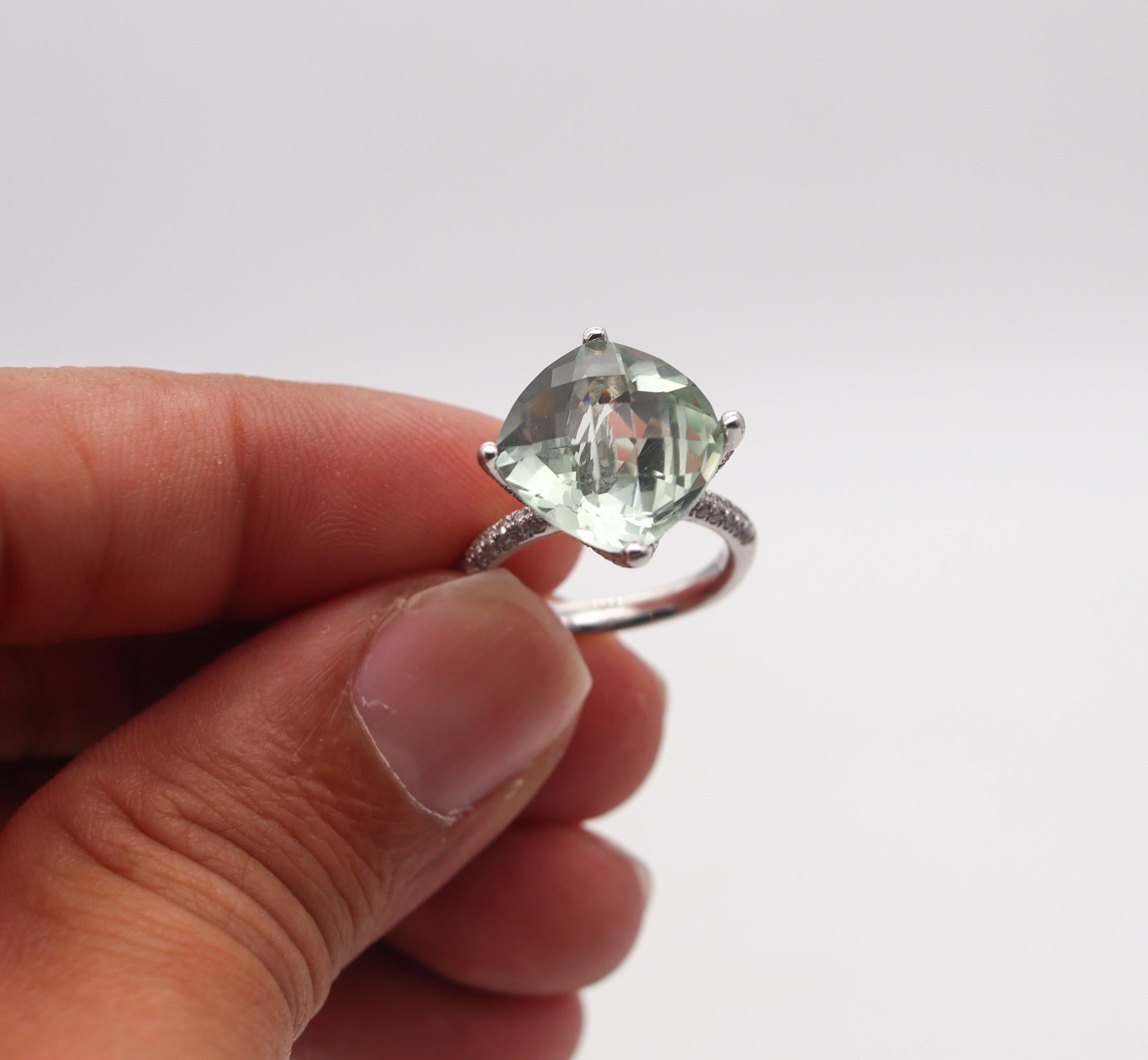 Brilliant Cut Salavetti Cocktail Ring In 18Kt White Gold With 9.52 Ctw Diamonds & Prasiolite For Sale