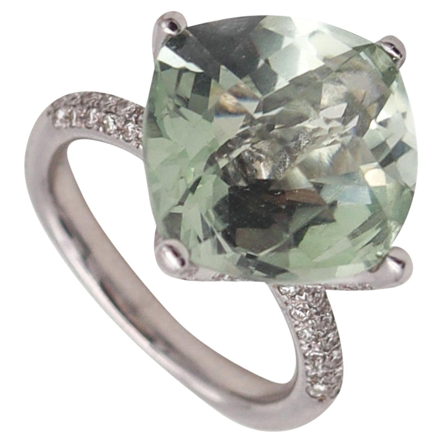 Salavetti Cocktail Ring In 18Kt White Gold With 9.52 Ctw Diamonds & Prasiolite For Sale