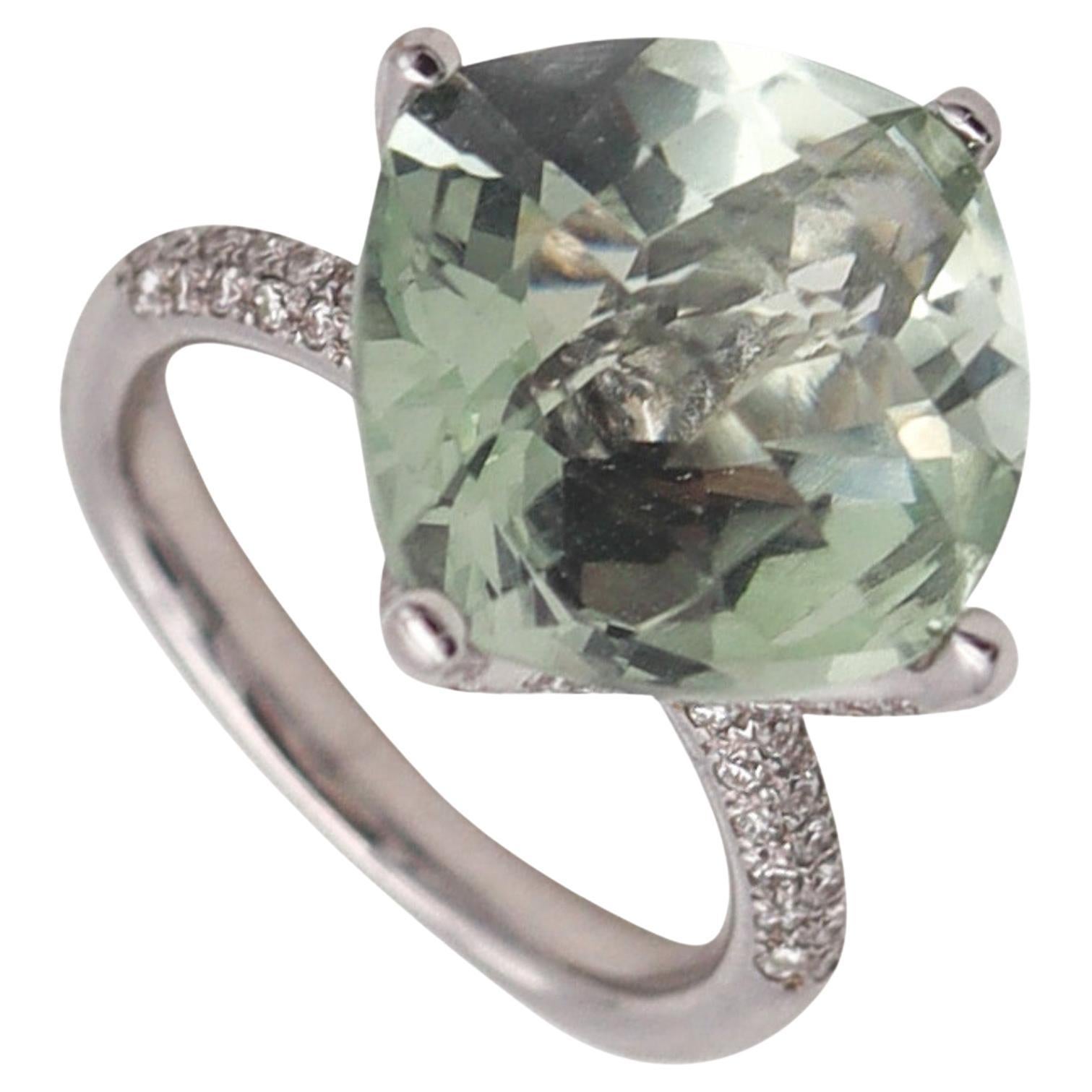 Salavetti-Cocktailring aus 18 Karat Weißgold mit 9,52 Karat Diamanten und Prasiolith