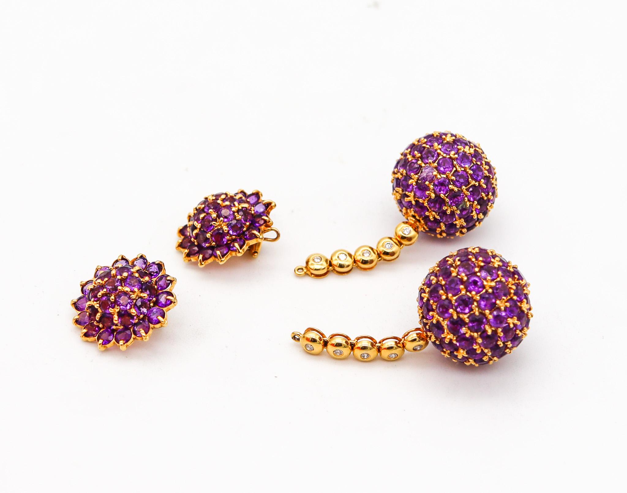 Salavetti Dangle Drops Convertible Earrings in 18kt Gold with 24.35ctw Amethyst For Sale 1