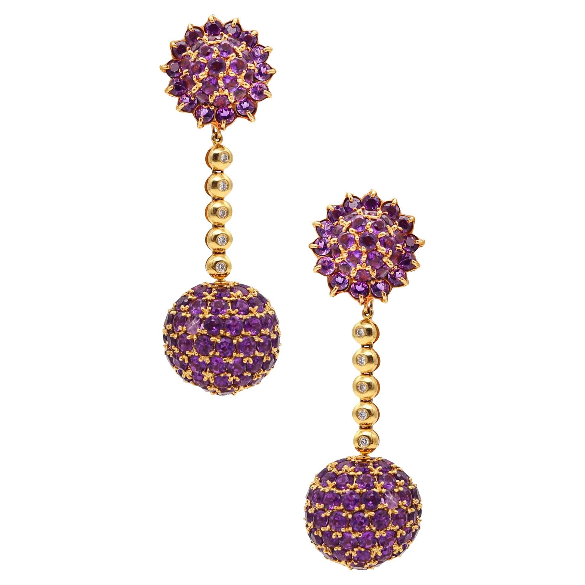 Salavetti Dangle Drops Convertible Earrings in 18kt Gold with 24.35ctw Amethyst For Sale
