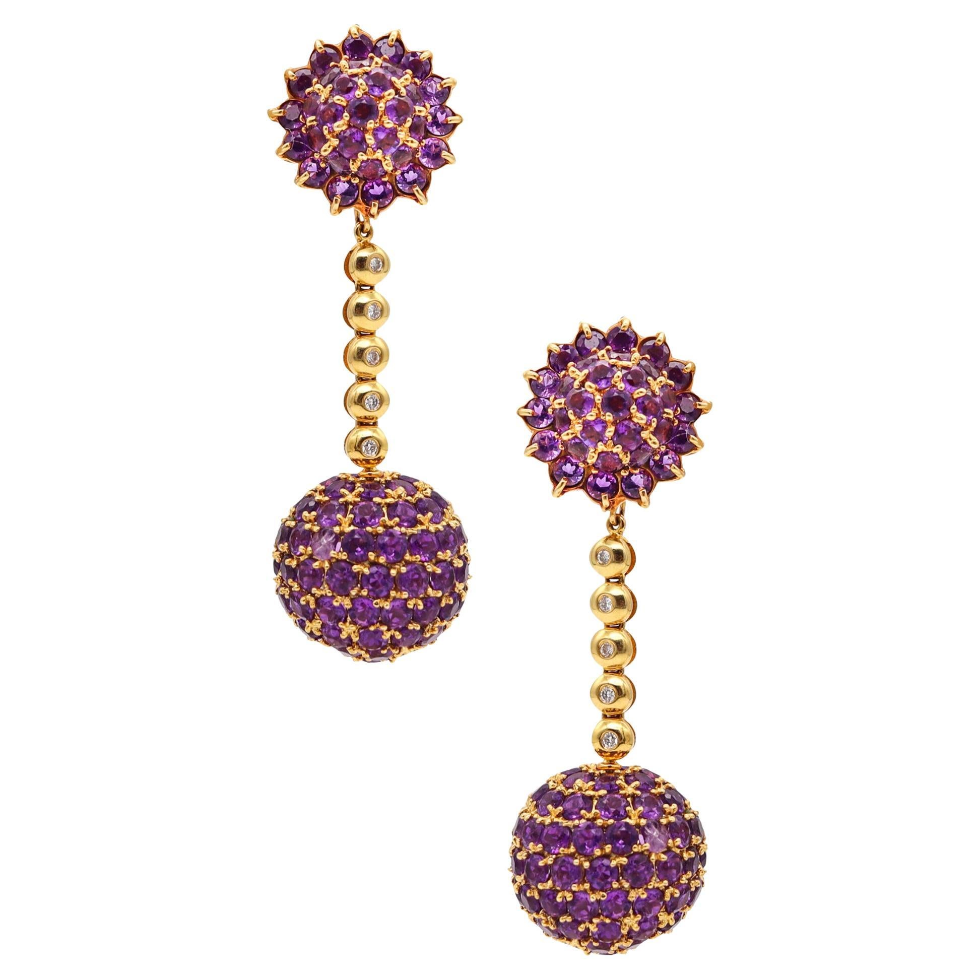 Umwandelbare Salavetti-Ohrringe aus 18 Karat Gold mit 24,35 Karat Amethyst und Tropfen