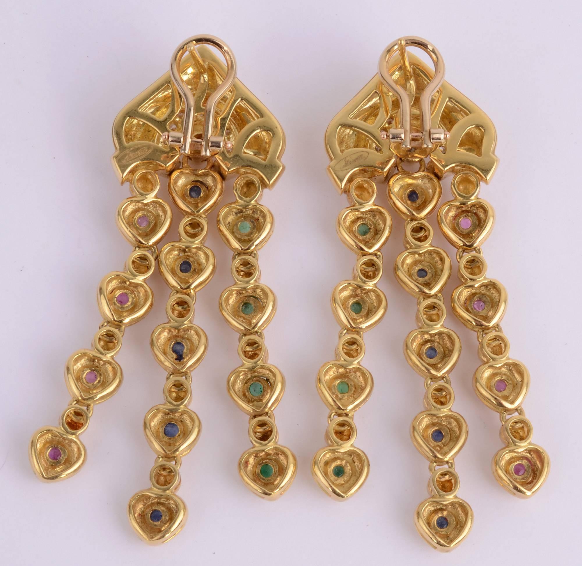 Modern Salavetti Dangle Earrings with Multicolor Gems For Sale
