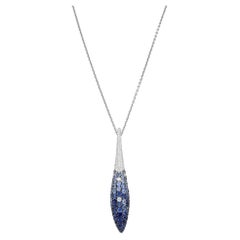 Salavetti Diamond and Blue Sapphire Pendant Necklace 18K White Gold 0.28cttw