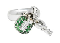 Salavetti Diamond Brown Diamond Tsavorite 18 Karat White Gold Charm Ring