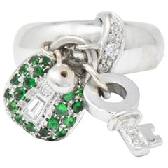 Salavetti Diamond Brown Diamond Tsavorite 18 Karat White Gold Charm Ring