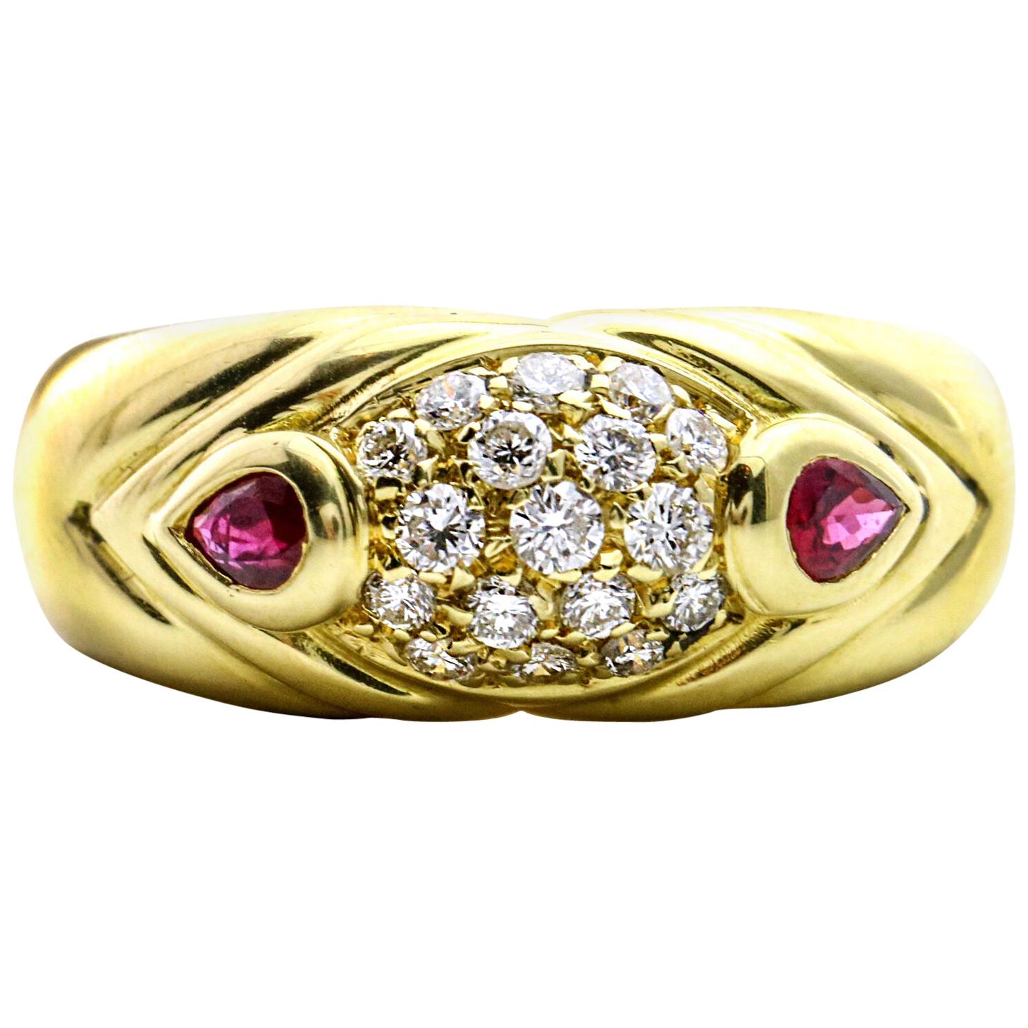 Salavetti Diamond Ruby Band Ring in 18 Karat Yellow Gold For Sale