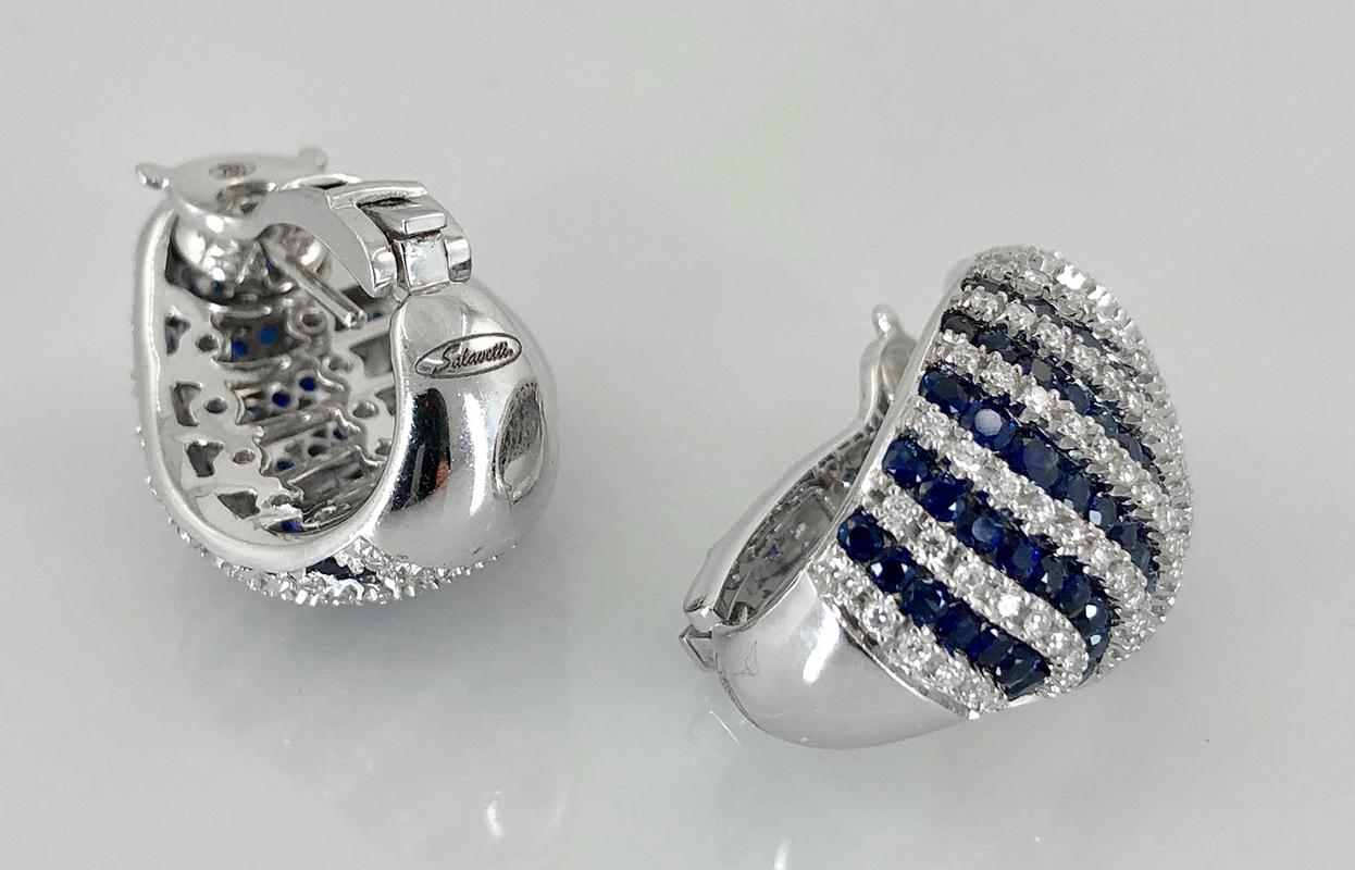 Vintage diamond and sapphire earrings, mounted 18k white gold, signed Salavetti.

sapphire weighing approx. 5.76 cts.
diamonds weighing approx. 1.50cts.