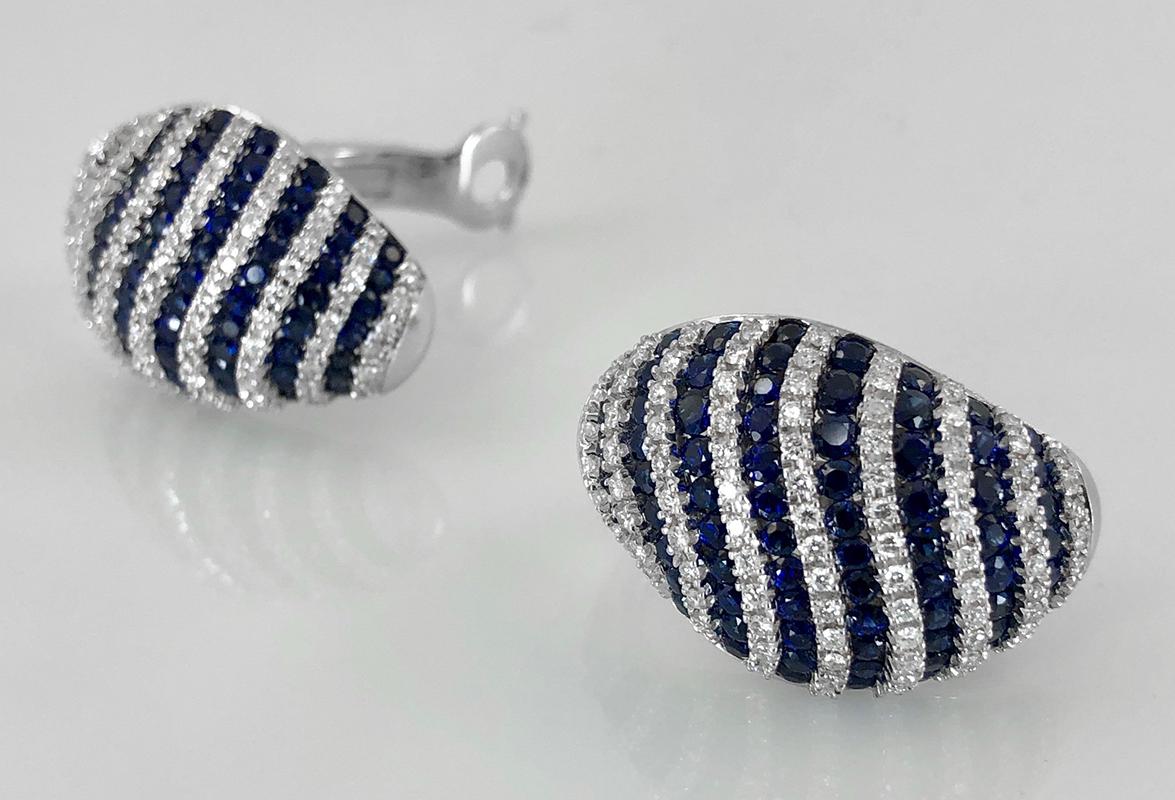 Round Cut Salavetti Diamond and Sapphire Earrings